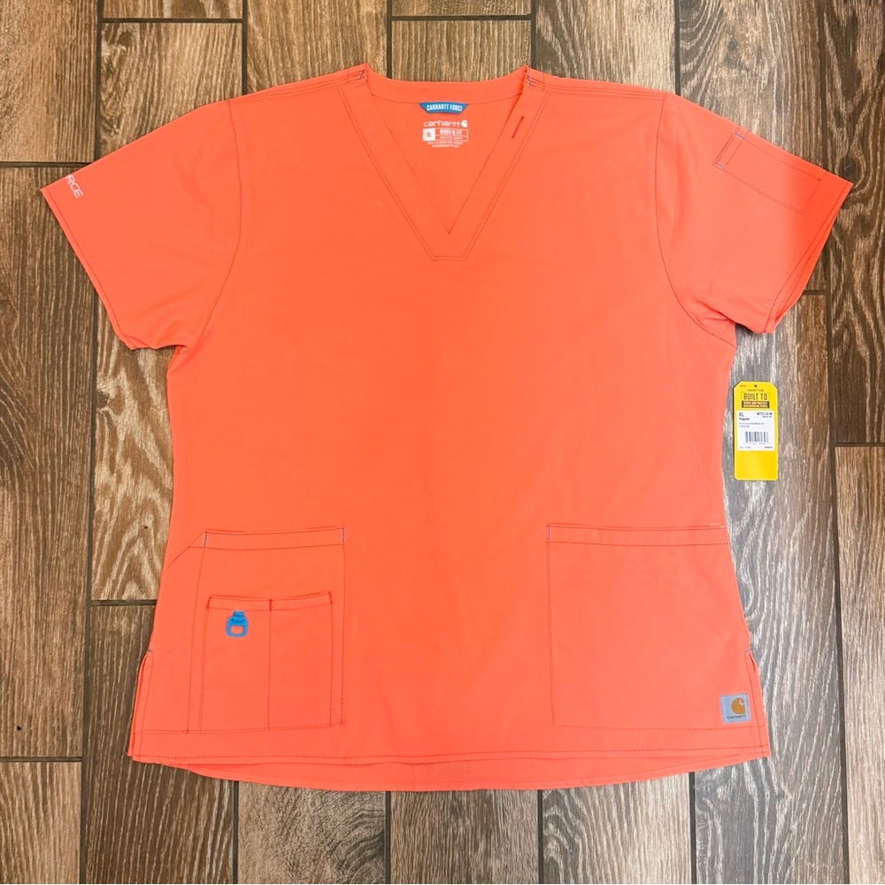 Carhartt Women's V-Neck Scrub Top in Coral Orange